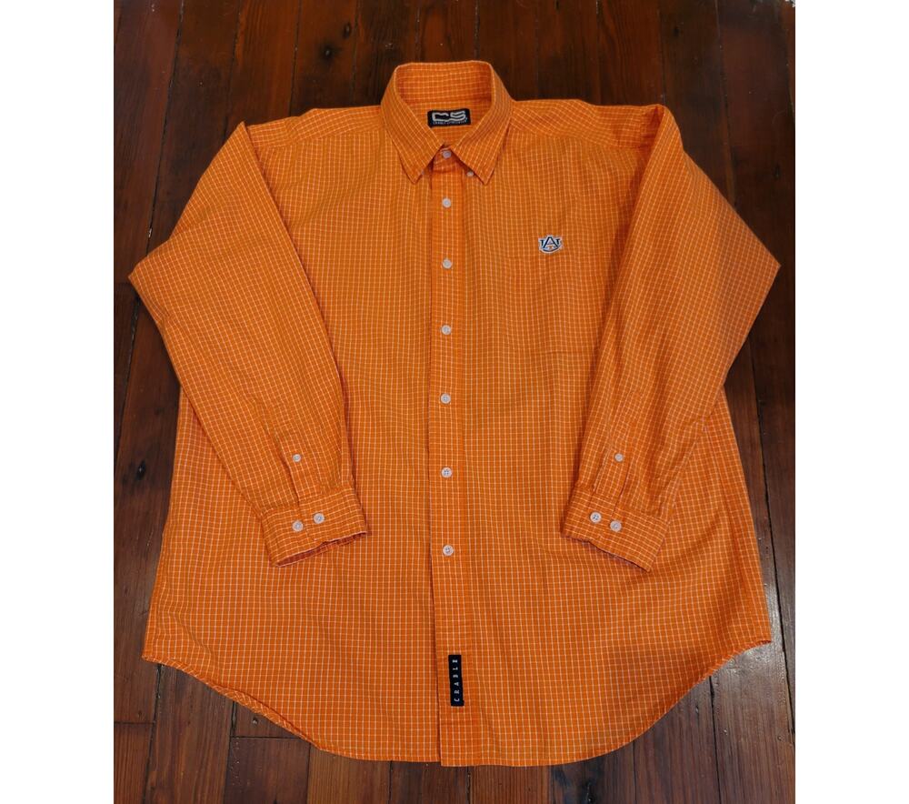 Auburn Tigers Button Down Shirt XL Orange Grid Check Long Sleeve